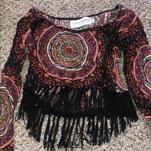 Fringe long sleeve crop top